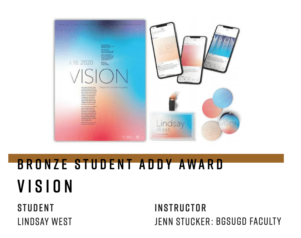 BGSUSchoolofArt's tweet photo. Congratulations to students Gynoa Rice and Lindsay West for receiving Addy Award for their Graphic Design work! Gynoa received the Golden Student Addy and Mosaic Award, and Lindsay received the Bronze Student Addy Award! Read more about their work here: https://t.co/68XaeTvEsR https://t.co/1VBM4PCg6w
