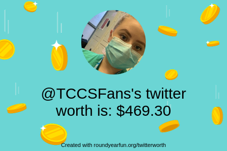 TCCSFans's tweet photo. My Twitter worth is: $469.30

Find yours with https://t.co/3DE7H0d0oD

⠀ https://t.co/uMZlYW5hcM