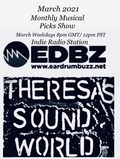 theresa_sound's tweet photo. My March  @Eardrum_Buzz Radio Show repeated again today 8pm GMT/ 12pm PT 📚Mini-Reviews: #QueerJane @thervpmusic @EmilyBreeze66 🎼 March Playlist including:@JAStanness @BlackoutOrches1 @swirlpoolmusic @blessonroymusic @PineTreeRiot207 #Shoegaze #Indie #TheresasSoundWorld #TSW #UK https://t.co/u9AGs8ifTT