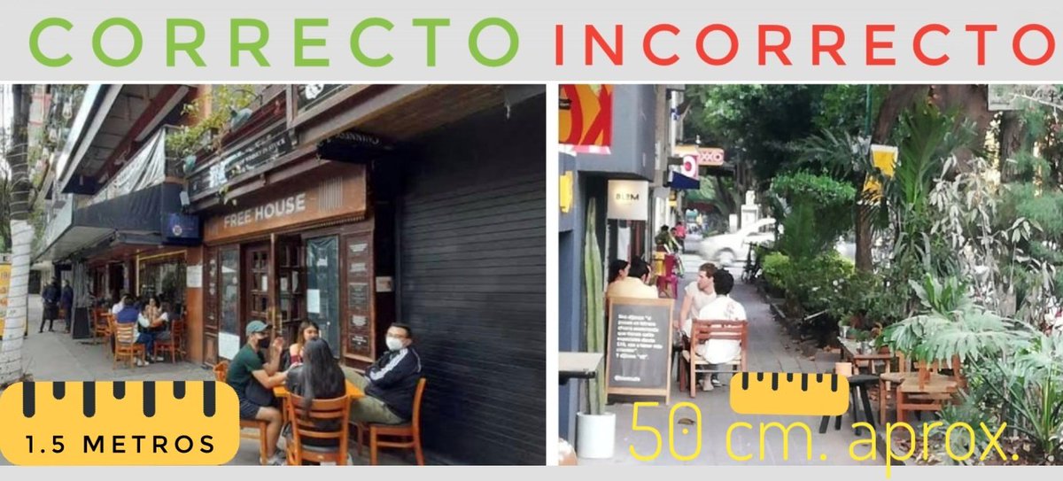 ¿Sabías que el permiso de 'Ciudad Al Aire Libre' que expide @GobCDMX dicta que restaurantes y cafés que ocupen vía pública deberán respetar 1.5 mts. de distancia entre cada mesa? De no hacerlo, INCUMPLEN lo permitido y ameritan revisión de @inveacdmx pues obstruyen el libre paso.