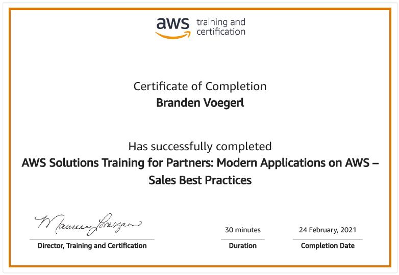 CleanSlate_TG's tweet photo. Congratulations to @CleanSlate_TG's very own, @BrandenVoegerl, for his @awscloud achievement!
#cstg #aws #partner #modernapps #certified https://t.co/OYoL0425TU