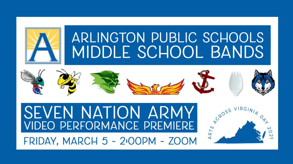 DHMS Band 🎶 (@dhmsband) on Twitter photo Thanks to everyone who joined us for the APS MS Band “Seven Nation Army” premiere on zoom today! Band families - a link to the video will be emailed to you. 
Congratulations to all the students involved in this project! 😊🎶
#APSArtsThrive #vmea #miosm Thanks to everyone who joined us for the APS MS Band “Seven Nation Army” premiere on zoom today! Band families - a link to the video will be emailed to you. 
Congratulations to all the students involved in this project! 😊🎶
#APSArtsThrive #vmea #miosm