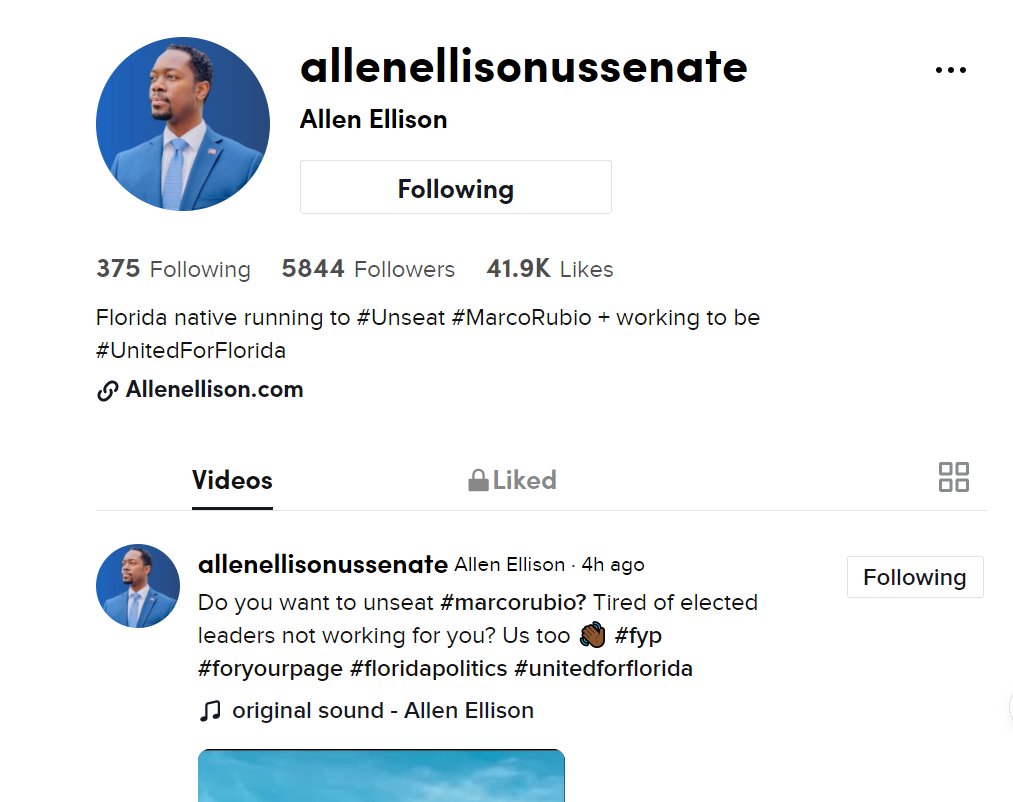 Yippee, I found and followed Allen on #TikTok 🥳
#AllenEllisonforSenate 
#UnseatRubio
#FAM46