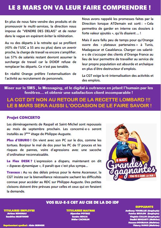 CgtTelecomParis's tweet photo. #Orange #DOIDF #SCO #UAT #USC 
Fusion SCO-UAT
Création de l'Unité des Services Clients pour simplifier ou pour écrémer ?
Le #8mars15h40 on dit non au retour de la recette Lombard !
https://t.co/shnYzJw0zp https://t.co/3CcRvDuWcx