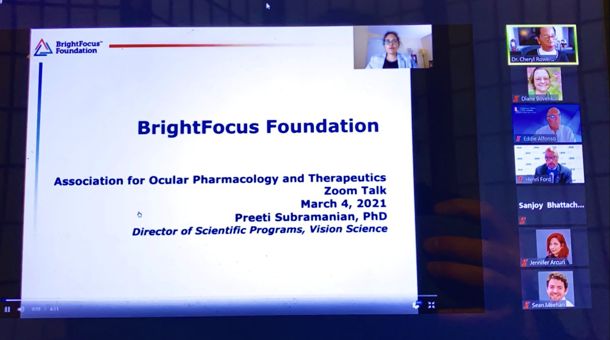 _BrightFocus's tweet photo. On Wed Mar 4, at the BrightFocus-sponsored #AOPT2021 plenary session https://t.co/aRGCgyQfi7, Dr. Preeti Subramanian @PreetiSub outlined the innovative glaucoma & macular degeneration research we fund.
Applications will open in a few months: https://t.co/fz5FXEY1Ja https://t.co/GqgjcQZhiK