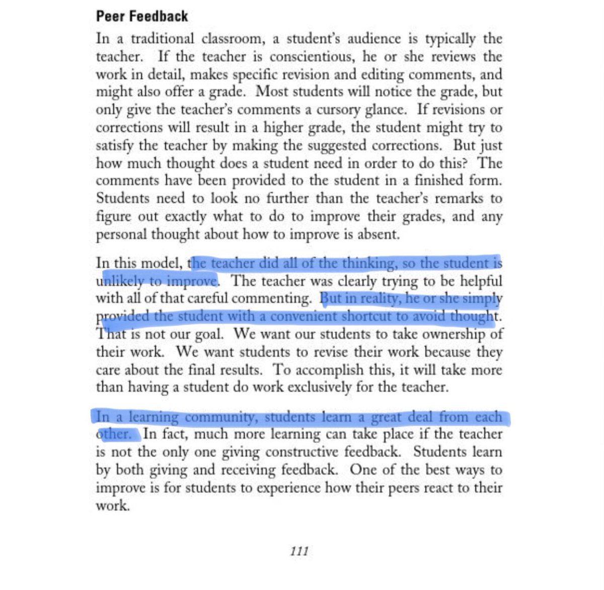 alm522's tweet photo. I had never thought of peer feedback in this way before! Obviously this will not always be plausible but I think it is a great way to get students involved in correcting their own work #backwardsplanning #tlt407 https://t.co/XisI00mwc3