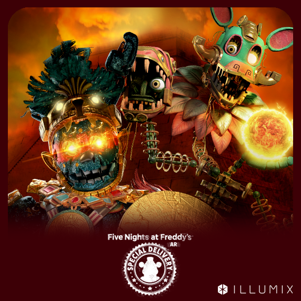 Illumix's tweet photo. The Ancient Equinox is upon us--
Serpent Mangle & the Curse Skin have at last awakened...
Dare you approach?
#FNAF #FNAFAR #Illumix #AR #VR #MR #SpecialDelivery #fnafarfan #fnafarfandom #SerpentMangle #Mangle #AncientEquinox #Equinox #gaming #augmentedreality #mixedreality https://t.co/TkSyAZzvLx