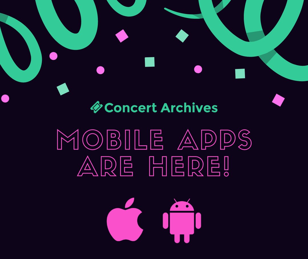 The Concert Archives mobile apps are here! Now it's even easier to track the concerts you've been to, share photos &amp; videos, follow your friends, and everything else.

Get more info + download now on iOS or Android: backstagepass.concertarchives.org/concert-archiv…