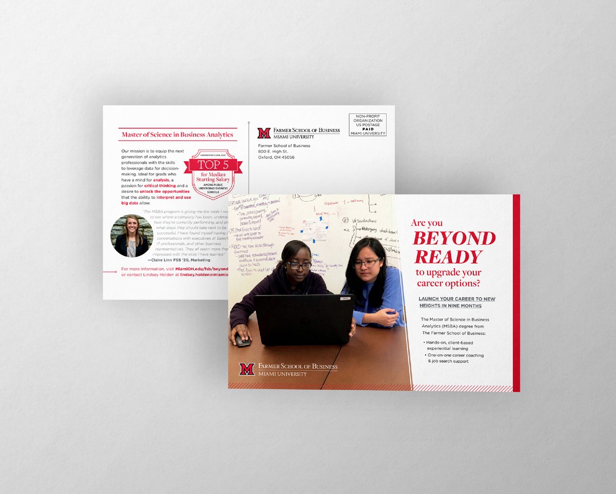 HelloPolyrhythm's tweet photo. Here’s the other postcard we designed for the @FarmerSchoolMU Master of Science in Business Analytics program!

It’s always nice to work with familiar brands like @miamiuniversity. It makes the design process even more fluid.

#LoveAndHonor ❤️ https://t.co/mi4dqSbYyF