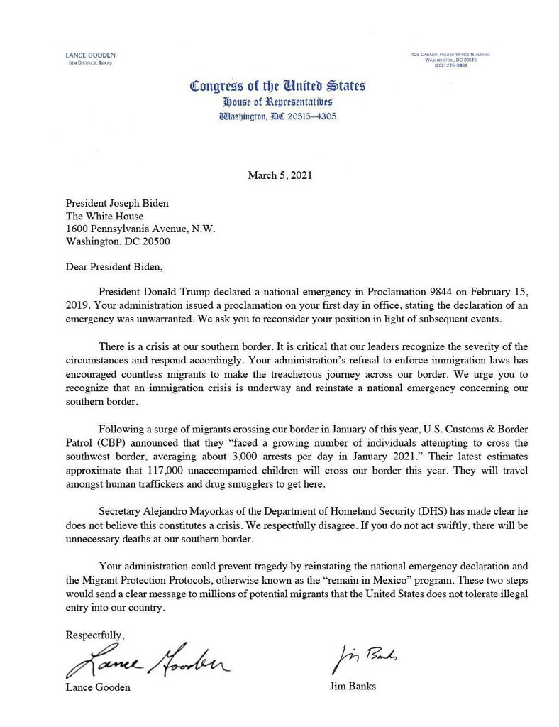 If President Biden is going to handle this CRISIS accordingly,
he must acknowledge REALITY and ADMIT he was wrong to nullify former President Trump's national emergency.
Over 30 of my House Republican colleagues agree. RT if you think so too! https://t.co/KwqKCpVUIt