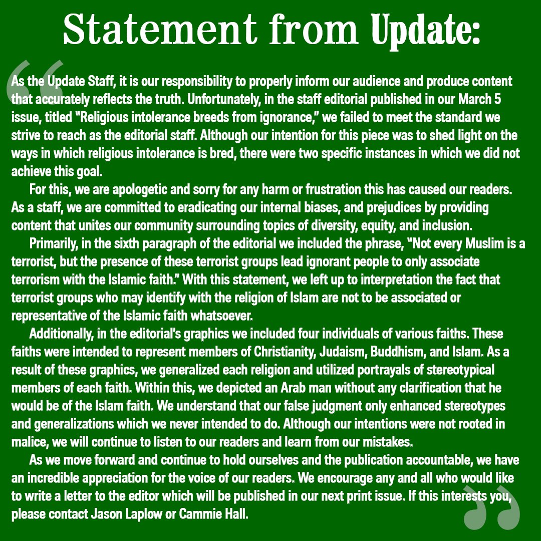 DowHighUpdate's tweet photo. Editorial board statement regarding March 5 issue https://t.co/m8mc6a1KeK