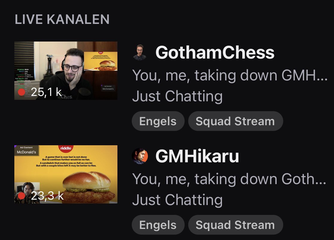 wuzzeltje's tweet photo. When the student becomes the master. @GothamChess getting more viewers than @GMHikaru #chess #twitchstreamer https://t.co/MiB88nPGwb