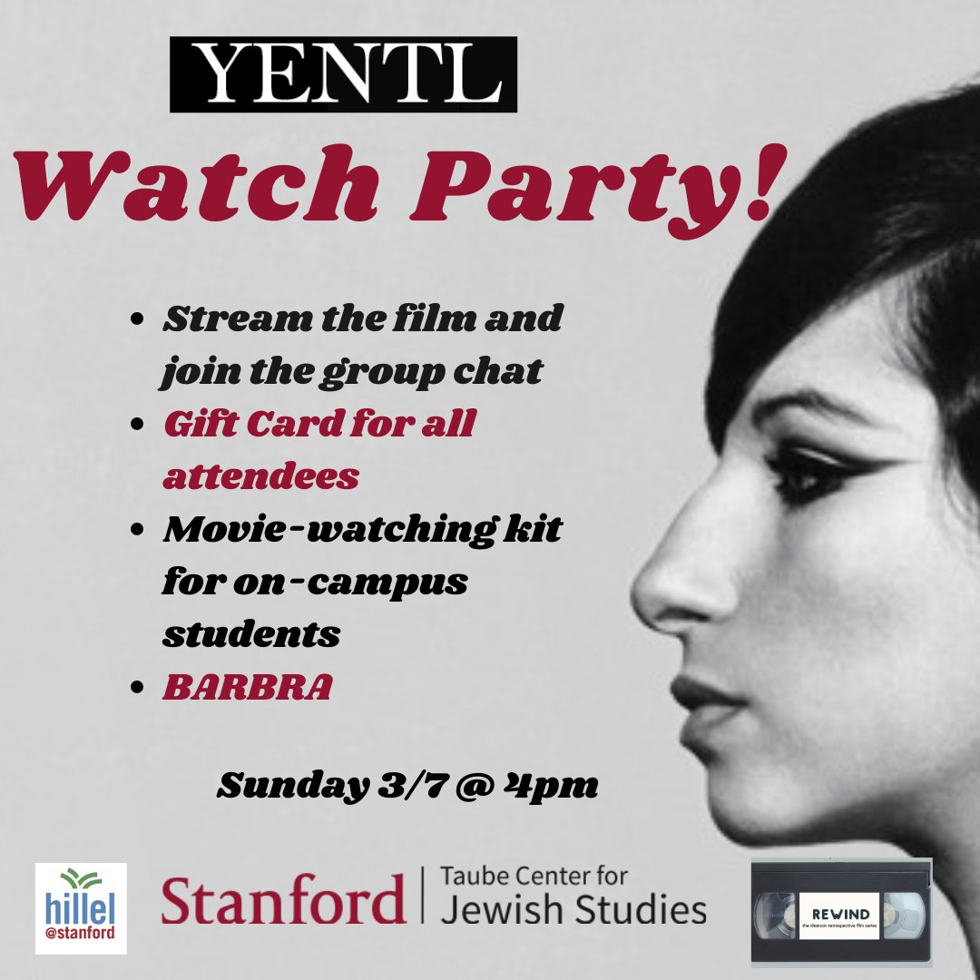 RewindShenson's tweet photo. You're Invited: YENTL watch party this Sunday night at 4pm PST/7pm EST! Link to register: https://t.co/scxqzYtHMf https://t.co/tTh8wJmryG