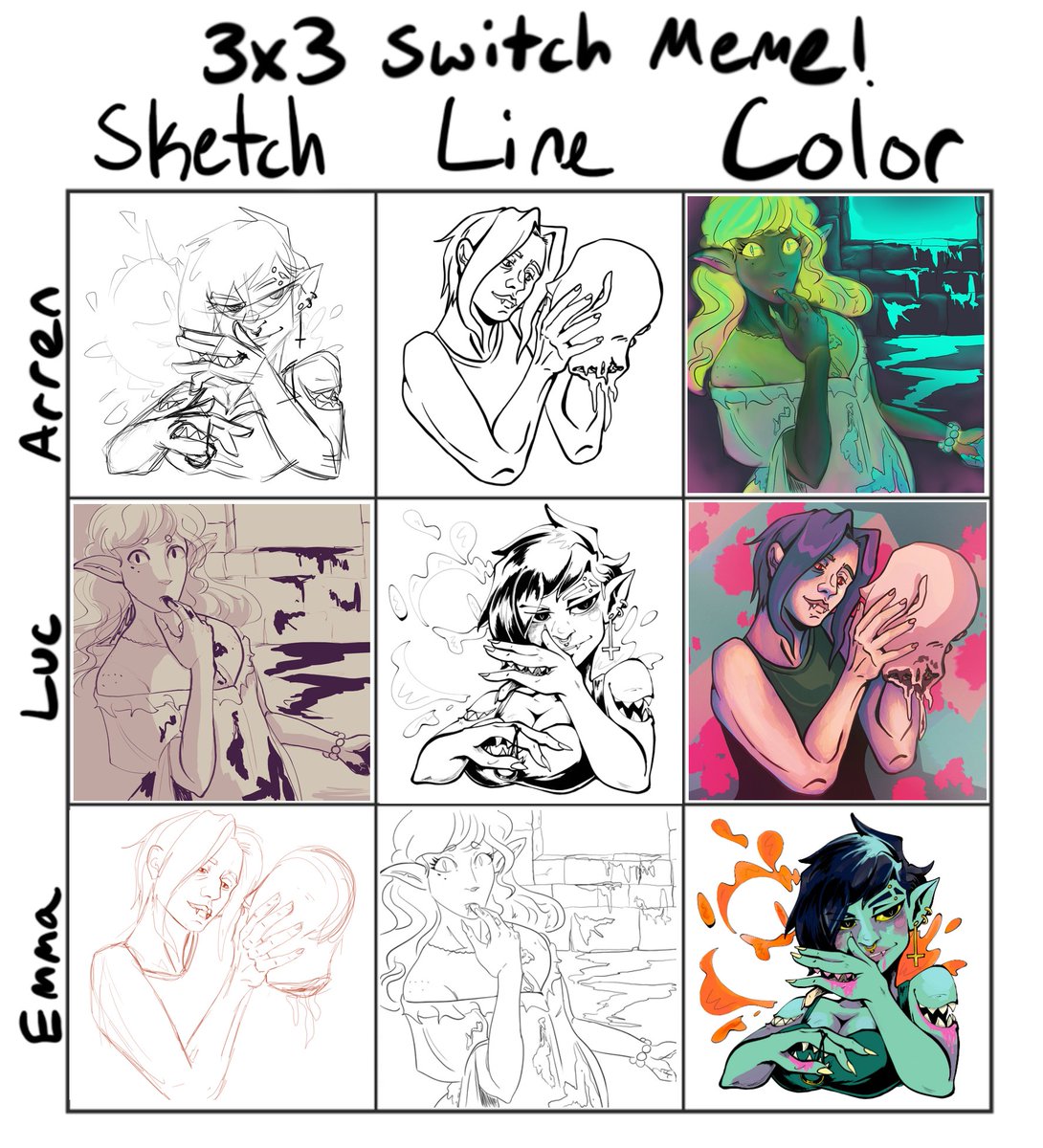 Knotcho_'s tweet photo. We finally finished our vampire themed switch around meme!! BIG thanks again to @LucDrawsThings and @takeJewtochurch for agreeing to do this with me, it was a lot of fun!!
#artmeme #switchmeme #vampire #oc https://t.co/FgcEbIm0t8