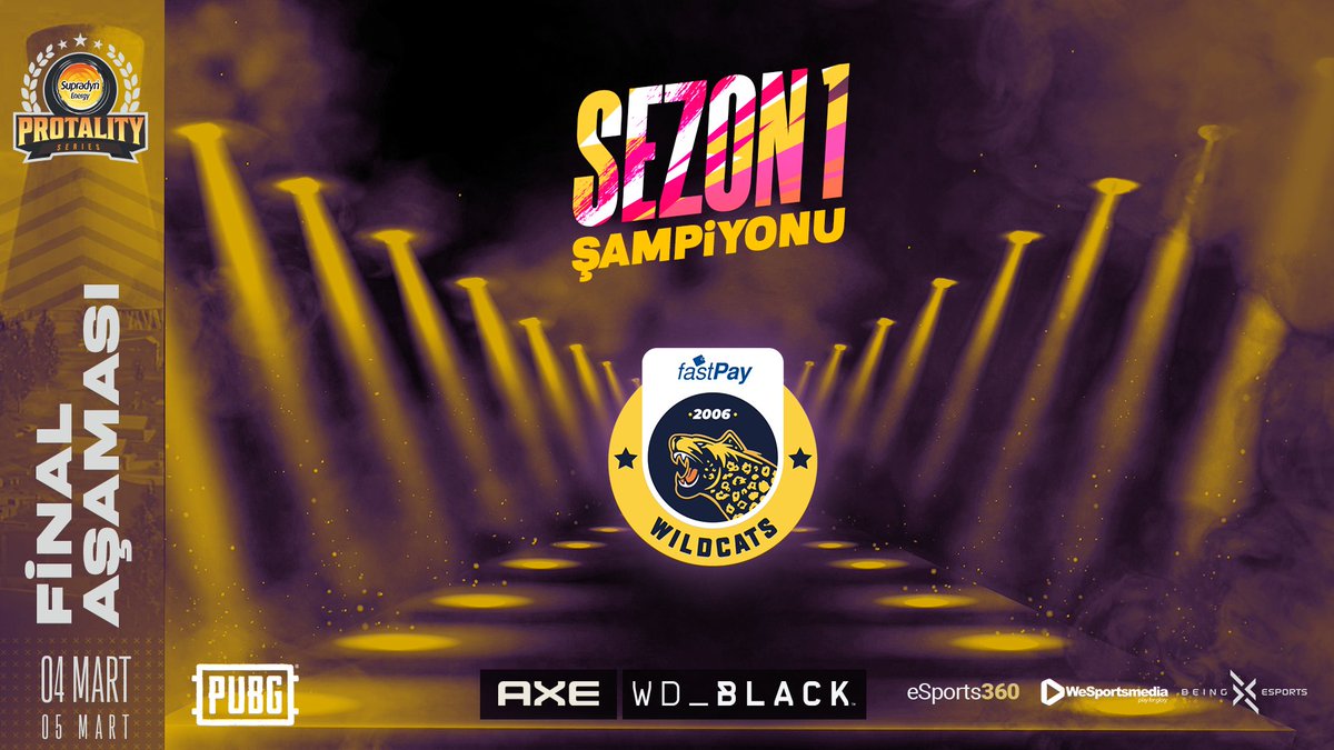 protalitygg's tweet photo. 🏆 Supradyn Energy PUBG Protality Series Sezon 1 şampiyonu FASTPAY WILDCATS!

⭐ BSD 
⭐ Scof1eld
⭐ shecreated 
⭐ rup7ure

Şampiyon @IWcats'i ve bu heyecana katılan tüm takımları tebrik ederiz! GG WP.

#SupradynEnergy #Axe #WDBlack #Protality

@PUBG_TUR @wd_black @AxeTurkiye https://t.co/9KWwfpqfPL