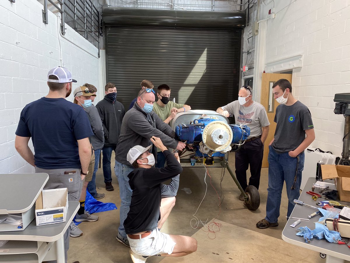 Aviation students had a busy day installing and torquing new spark plugs on a Lycoming 0-290 D2 engine!