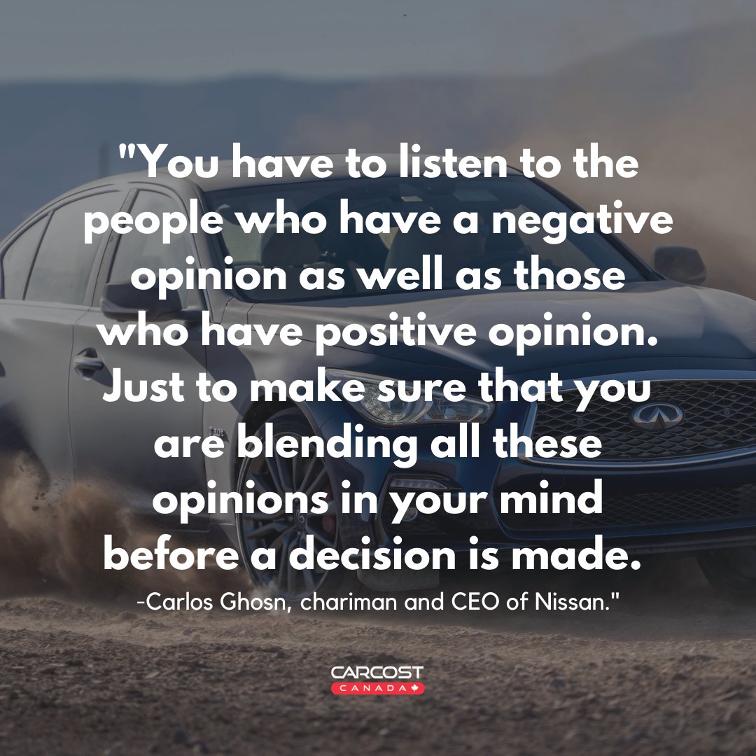 CarCostCanada's tweet photo. Some advice from chairman and CEO of Nissan, Carlos Ghosn. Agree or disagree?
-
#carcostcanada #nissan #infiniti #carlosghosn https://t.co/x4tEqw02T0