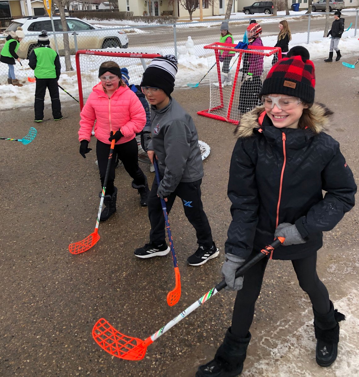Road Hockey Time! Grade 3's and 4's had a chance to play some road hockey this week.
