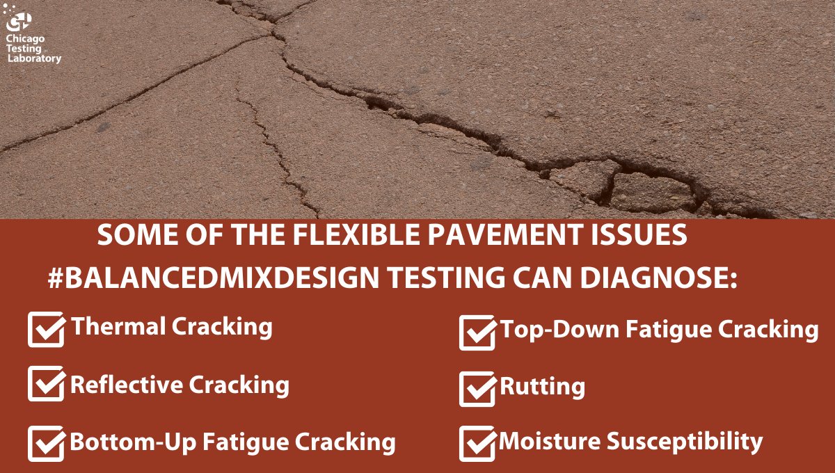 CHITestingLab's tweet image. There are many flexible pavement issues that #BalancedMixDesign can help diagnose. Here are some of the common problems we can solve through #BMD. 

Have questions about your #MixDesgin? Let us know here! 
buff.ly/32vrVy6

#CTL #ChicagoTestingLab