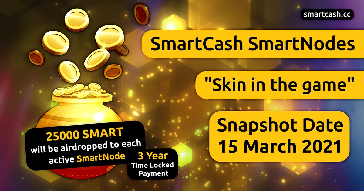 SmartIncome_'s tweet image. SmartNodes Snapshot is only 10 days away! Set up your node if you haven't already to take part in the #airdrop.

Get a 25k $SMART airdrop as part of the campaign for Smartnode owners 🔥

More info: coinlance.com/2021/03/02/sma…

@coinkit_ give 7 3 $SMART #airdrop 

#crypto #masternodes