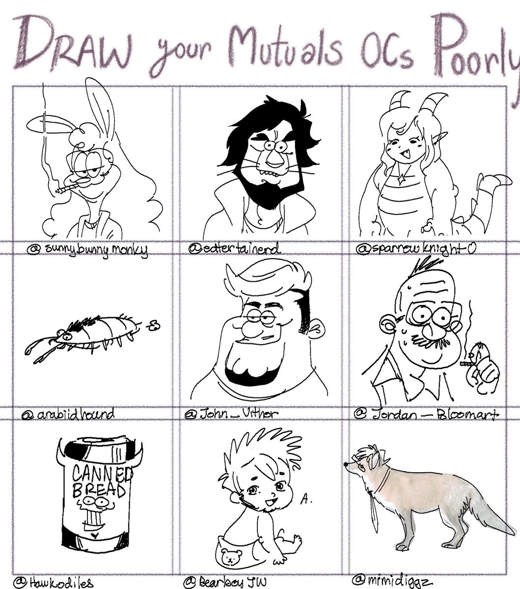 @Sunnybunnymonky @edtertainerd @Sparrowknight0 @arabiidhound @John_Vithor @jordan_bloomart @hawkodiles @BearBoyJW @Mimidiggz PLEASE DONT TAKE ANY OF THESE TAKES SERIOUSLY!! Its nothing personal just funny jokes! ;;w;;c #drawyourmutualsocspoorly https://t.co/rTKprtKQqa 
