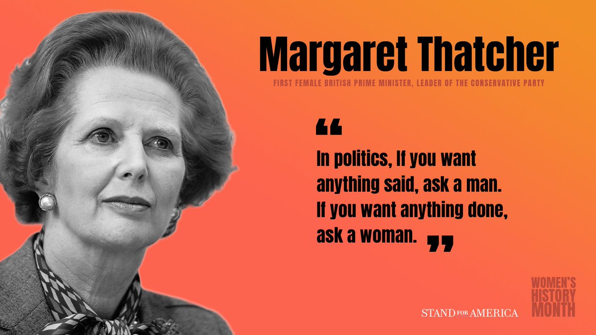 TeamHaley's tweet image. Margaret Thatcher, aka the Iron Lady, is an inspiration to conservatives everywhere. Strong-minded, principled, unafraid to speak her mind, and unapologetic about her beliefs. 💪👠 #womenshistorymonth