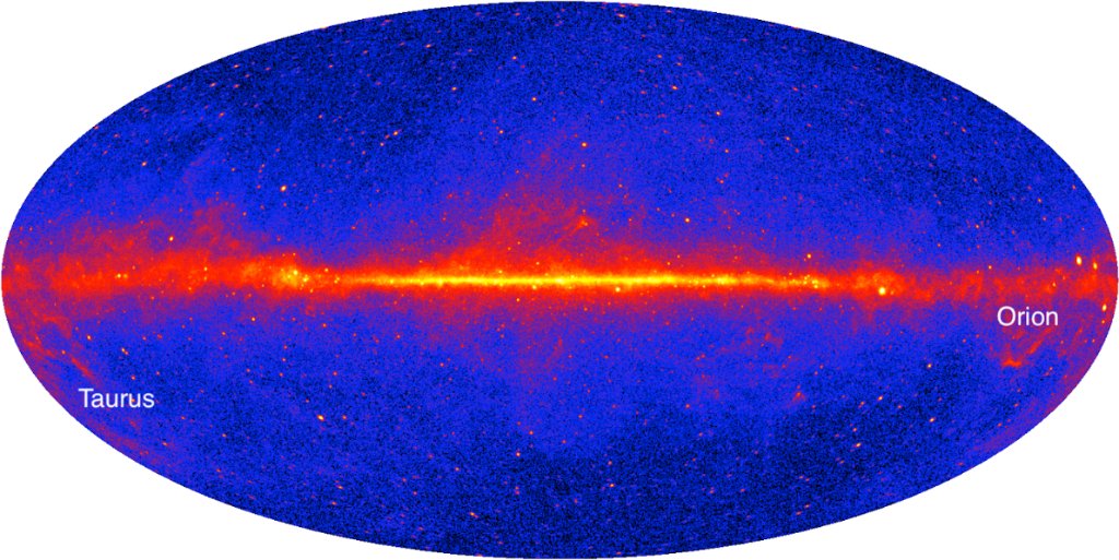 NASAUniverse's tweet photo. If you could look at the night sky with gamma-ray eyes, you’d see a glow across the entire sky, even where the sky looks black in visible light! 👀 Learn how dust and gas in the Milky Way interact with cosmic rays to create this cosmic glow: https://t.co/dRmMqLRxfx #FermiFriday https://t.co/8K2ZTqZBgs