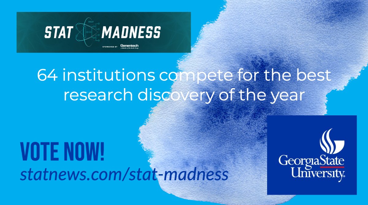 Don't forget to vote for <a href="/GeorgiaStateU/">Georgia State University</a> in the first round of #STATMadness! statnews.com/feature/stat-m… <a href="/GSU_Research/">Georgia State University Research</a>