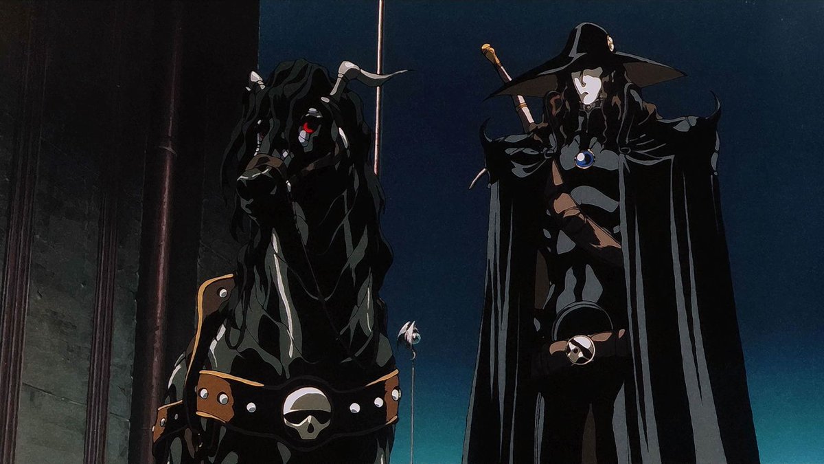 belllmonts's tweet photo. if you're ever hesitant about mixing different aesthetics just remember that vampire hunter d bloodlust combines cowboys, dystopian futurism, and gothic vampires and its the coolest shit ever https://t.co/0Q60zWXF9q