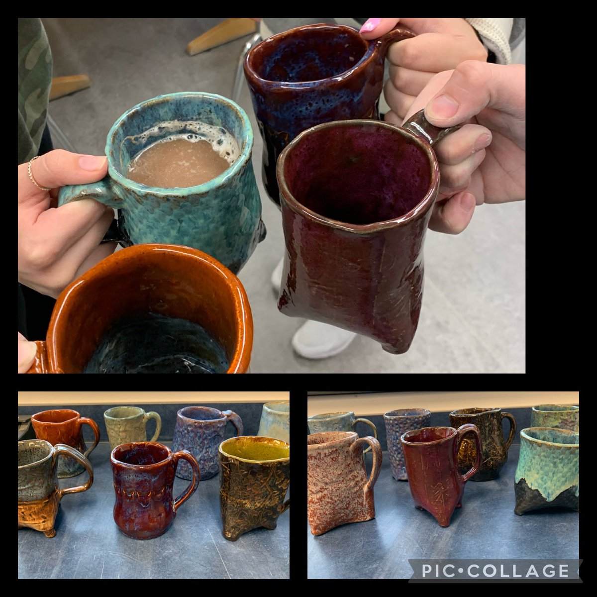Exciting day in Ceramics II! Students got to drink hot chocolate out of the slab built altered mugs they made!  #wyproud