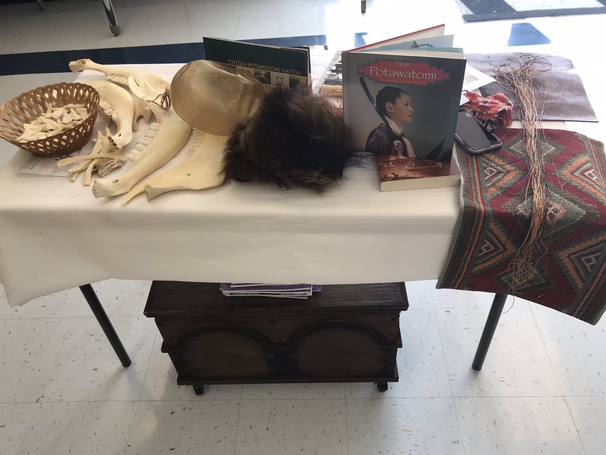 cassmedley's tweet photo. Pam Sumner gave a presentation from the historical society today on local history and the Potawatomi tribe. The kids enjoyed getting a hands on experience of the content we have been learning about, and getting to take home a buffalo tooth necklace! @KawValley321 @Stmarysbears https://t.co/KasAnJokjo