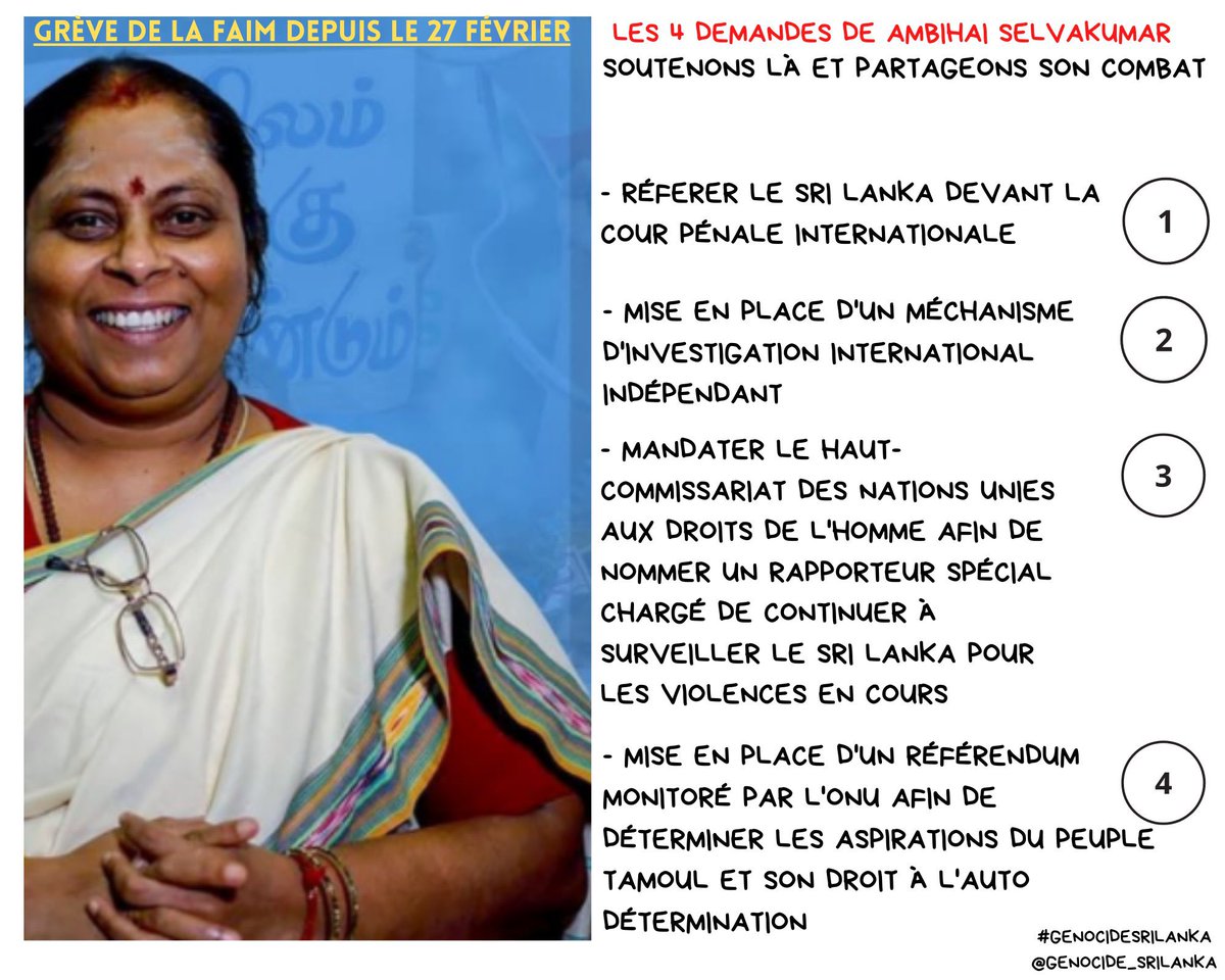ZRunGame's tweet image. Pour rappel, Ambihai Amma fait sa greve depuis le 27 février, on a tous envie de faire quelque chose pour la soutenir, elle met en risque sa vie pour nous. Parlez en déjà autour de vous, sensibilisez...des actions plus concrètes devront être menées, ensembles 
#GenocideSriLanka