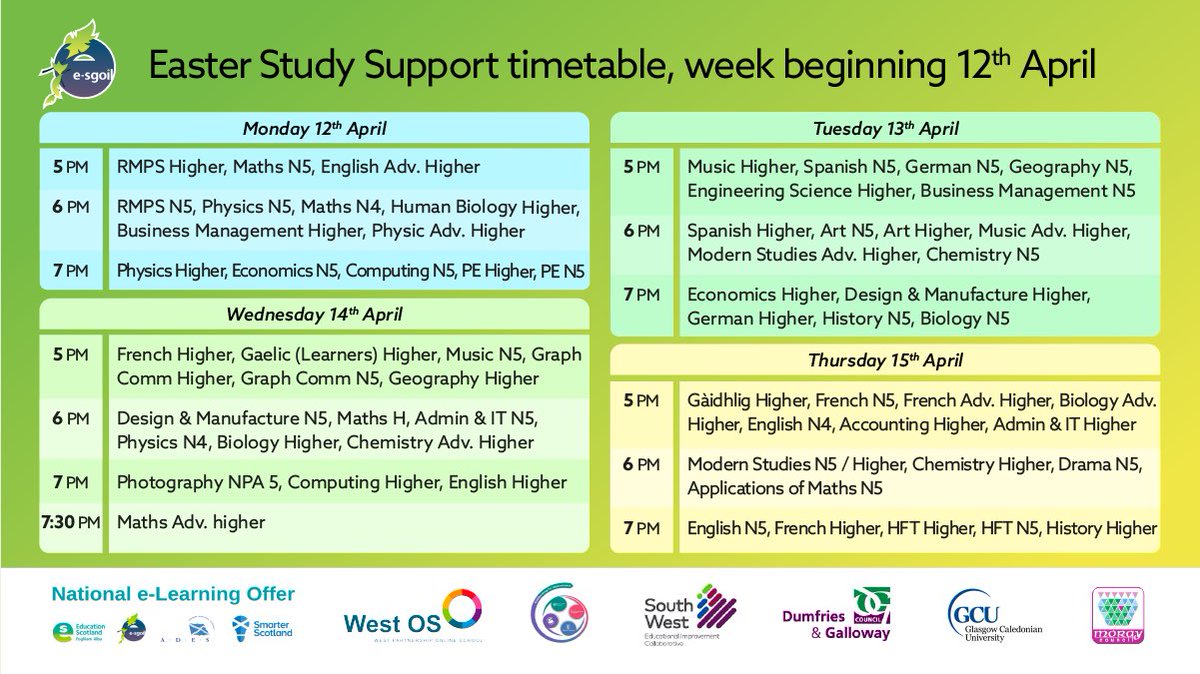 eSgoil's tweet photo. Here are the timetables for both weeks. https://t.co/lVwx9g3sjL