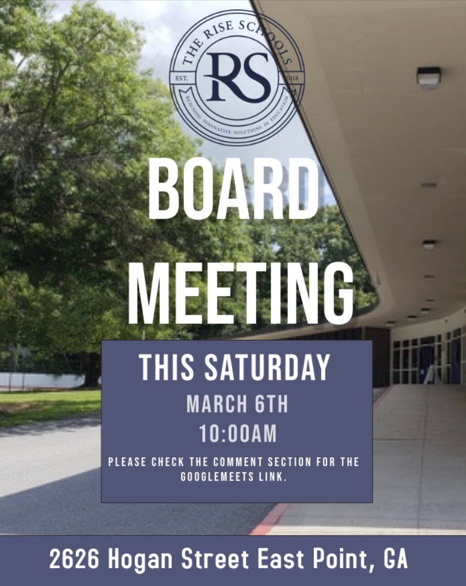 Hey RISE Family! We will be having a VIRTUAL board meeting TOMORROW! Saturday, Mar 6 from 10–10:15 AM Google Meet joining info: meet.google.com/dsi-mkcm-eqr Or dial: +1 225-503-0213 659110385q