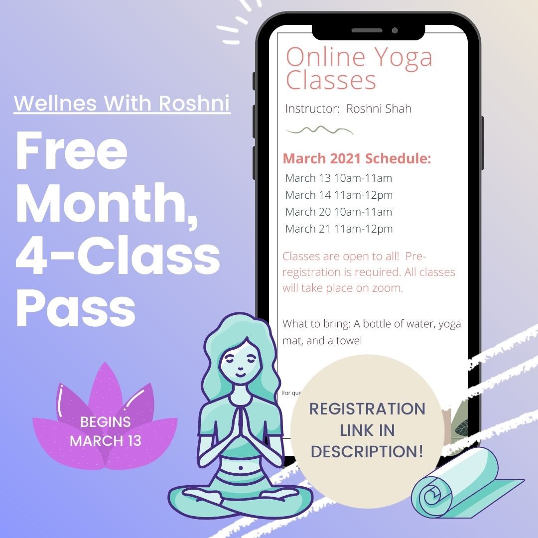 2020 was rough...you deserve a break! 
Join us for free yoga classes by “Wellness with Roshni” throughout the month of March. 

Registration required at gmpd.maxgalaxy.net/BrowseActiviti… 

For questions, please email wellnesswithroshni@gmail.com