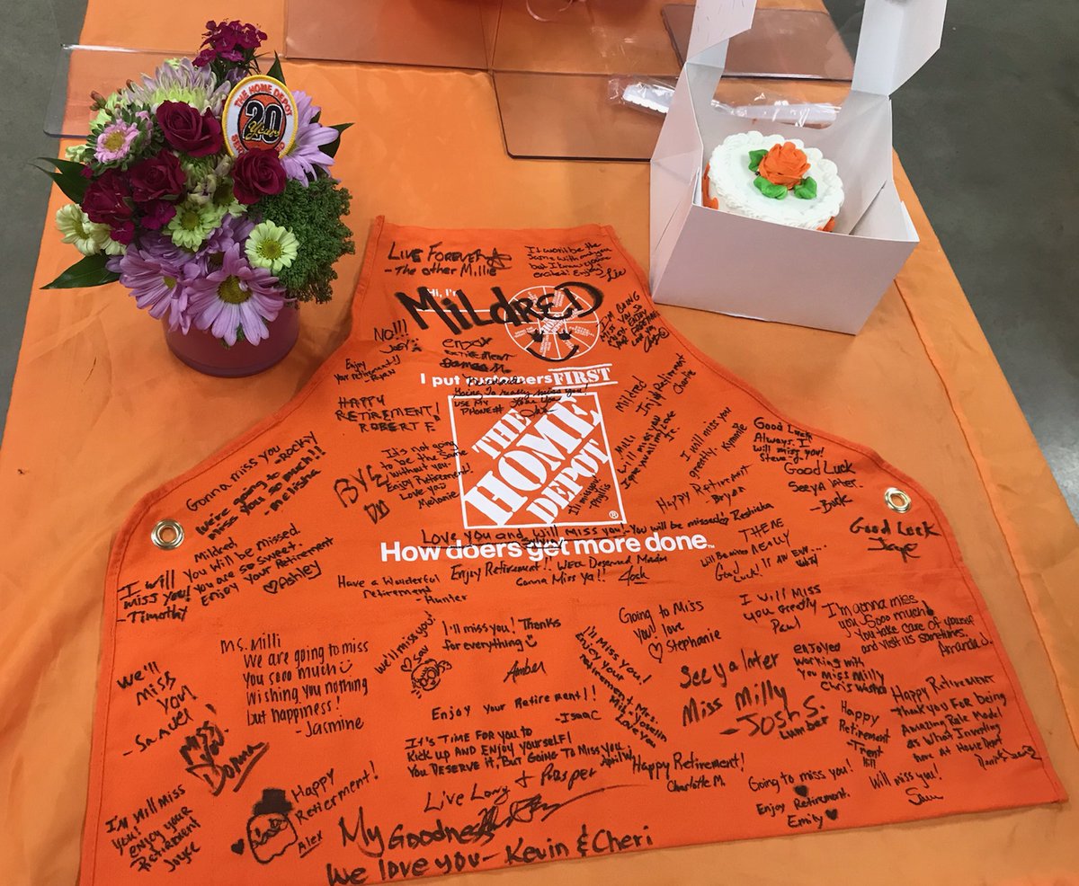 Melanie Adams (@melaniejadams08) on Twitter photo We took a moment to celebrate Ms. Millie and her 20 years of service here at #HD0884. It's a little bitter sweet because this wonderful lady is retiring!! We wish her the best! <a href="/JHW1077/">JW</a> <a href="/misshd03/">Megan A. Coleman</a> <a href="/AbbeyHa53920073/">Abbey Hall</a> #homedepot #orangeblooded #workfamily #happyretirement We took a moment to celebrate Ms. Millie and her 20 years of service here at #HD0884. It's a little bitter sweet because this wonderful lady is retiring!! We wish her the best! <a href="/JHW1077/">JW</a> <a href="/misshd03/">Megan A. Coleman</a> <a href="/AbbeyHa53920073/">Abbey Hall</a> #homedepot #orangeblooded #workfamily #happyretirement