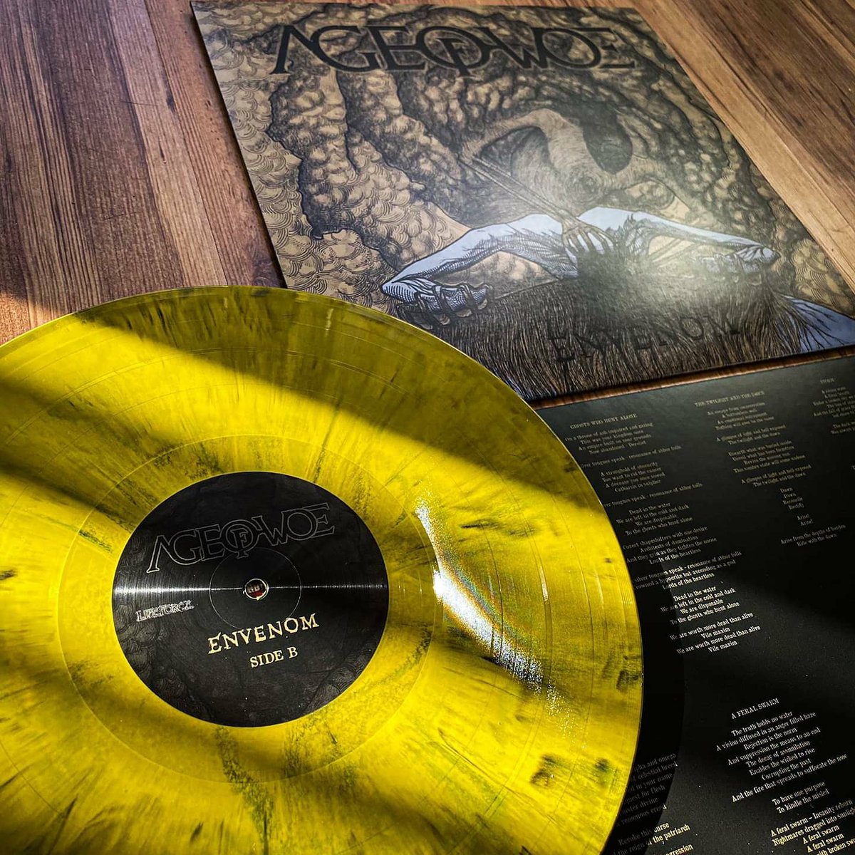 It's finally here! It feels great to have our new album in our hands and the beautiful artwork by Sunna looks even better in real life.

If you want your own copy, head over to @LifeforceRec and buy it now!

#ageofwoe #envenom #deathmetal #doommetal