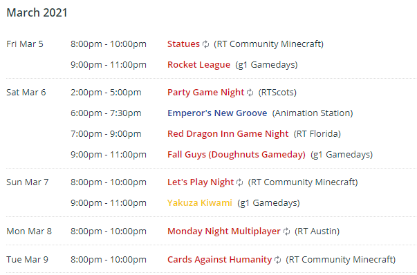 RTW_Community's tweet photo. Check out what events the RT Community has coming up! (Full details at https://t.co/KvEKdBtkeb - image times in EST) #RTWCC https://t.co/9w0wut4dNQ