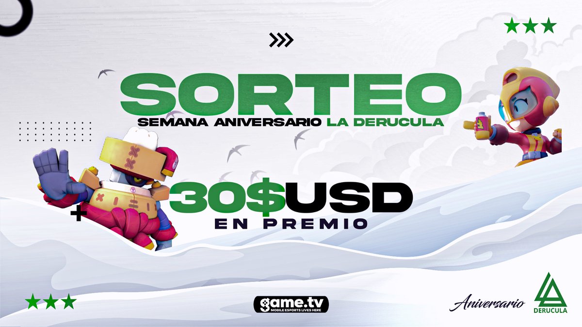 ¡No hay semana LA DeRucula sin sorteo!

Estaremos sorteando 3 Brawl Pass (o Gift Cards si ya lo tienen).
Solo tienen que seguirnos, dar like, RT y etiquetar a dos amigos en los comentarios. 💚💚💚💚💚💚
(Hay tiempo hasta el Lunes 8/3 23:59 hora Argentina).

#LALove #JugáDR