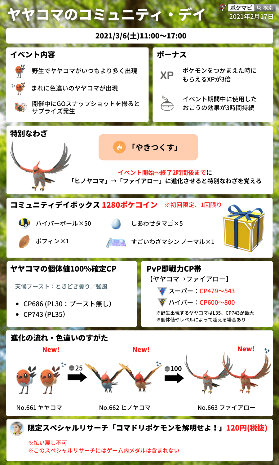 تويتر ポケモンgo攻略情報 ポケマピ على تويتر コミュニティ デイでは色違いヤヤコマが初登場 3 6 土 11時 17時 今回も イベント中におけるみなさんの遭遇状況を調査します ぜひご協力お願いします 調査の詳細 みなさんの結果ログはこちら T
