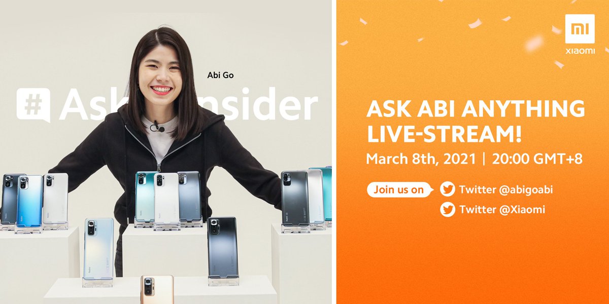 🎉Tune in to my 1st ever #MiInsider livestream 🎉

I’ll also be GIVING AWAY #RedmiNote10Pro phones🎁😍

✅Retweet + follow to learn more!
Leave your question below and I'll answer it during the livestream 👇#Xiaomi #RedmiNote10Series