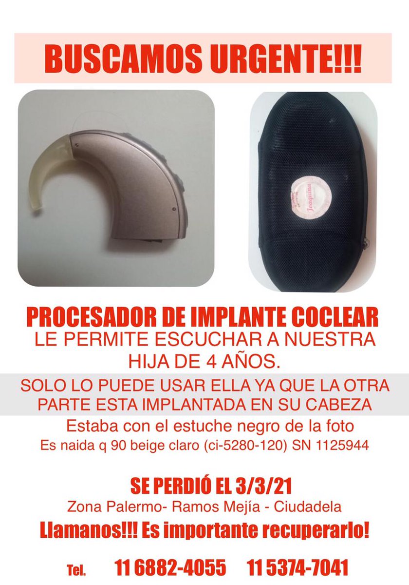 caro_v88's tweet photo. Por favor difundir. #implantecoclear #ciudadela #ramosmejia #palermo https://t.co/wLj36kDLCU