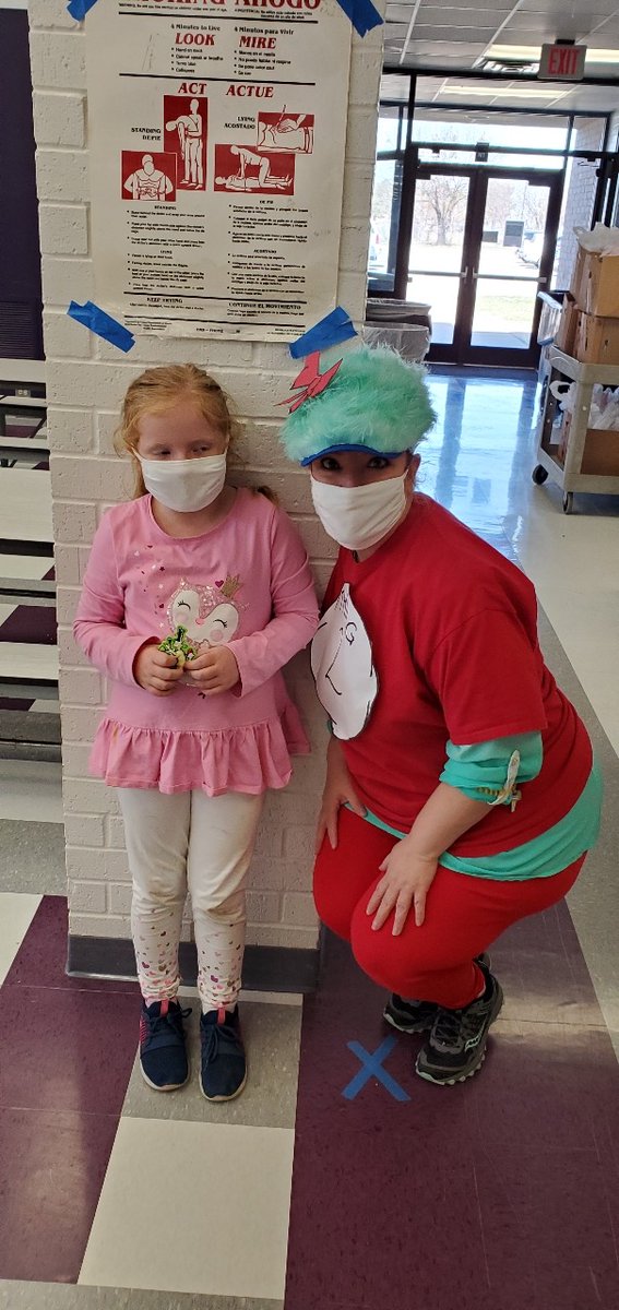 We have the BEST cafeteria staff here at Baccus! They served two fun Dr. Suess themed meals today and came dressed the part! 💜💛