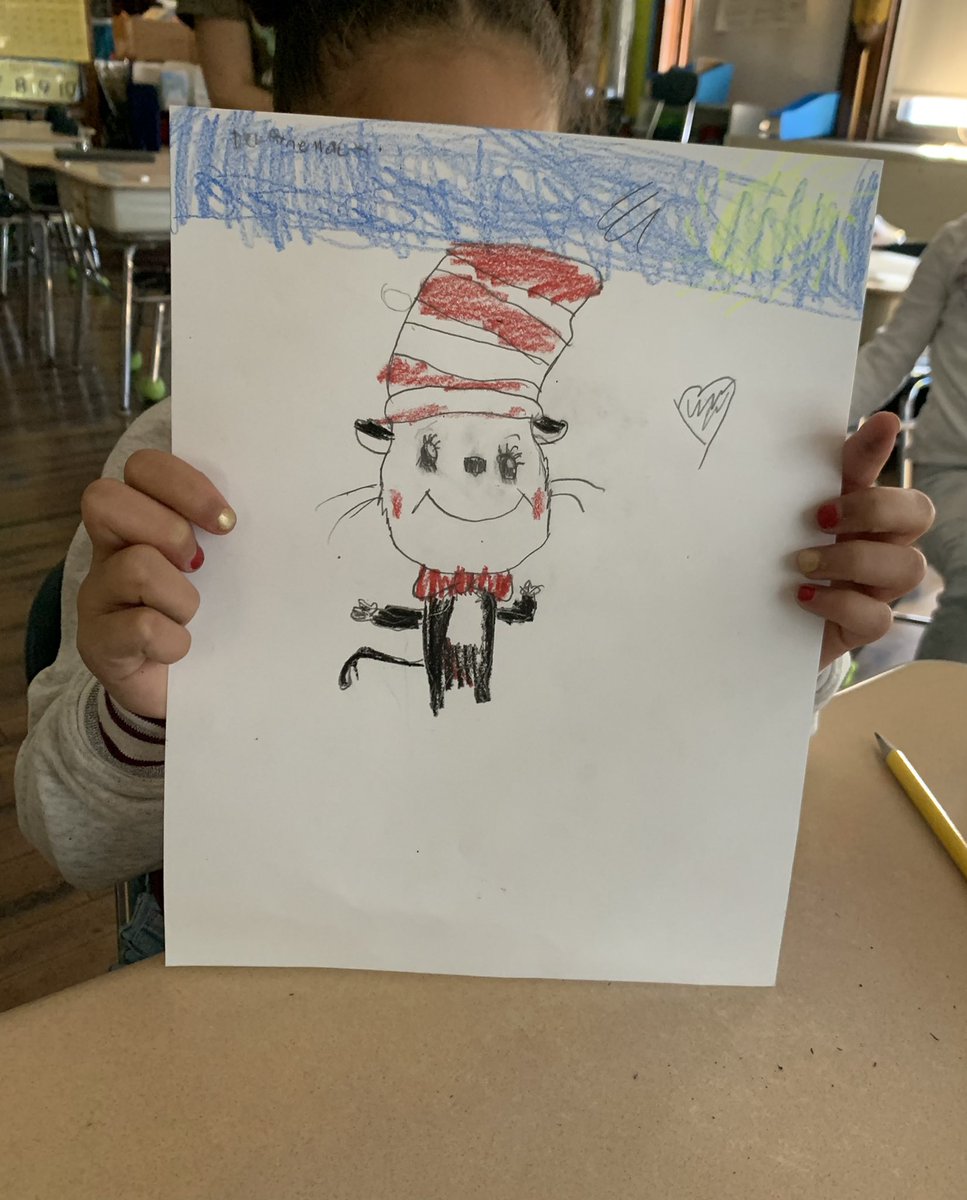 jporter630's tweet photo. What a way to wrap up Dr.Seuss week! We learned how to draw our very own Cat in the Hat, step by step instructions. We are good listeners!  Then we went on a virtual field trip to Seuss Landing! Oh the many things 1st graders do!!   @HTSD_Lalor https://t.co/5oxz7MdSWC