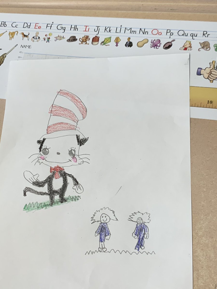 jporter630's tweet photo. What a way to wrap up Dr.Seuss week! We learned how to draw our very own Cat in the Hat, step by step instructions. We are good listeners!  Then we went on a virtual field trip to Seuss Landing! Oh the many things 1st graders do!!   @HTSD_Lalor https://t.co/5oxz7MdSWC