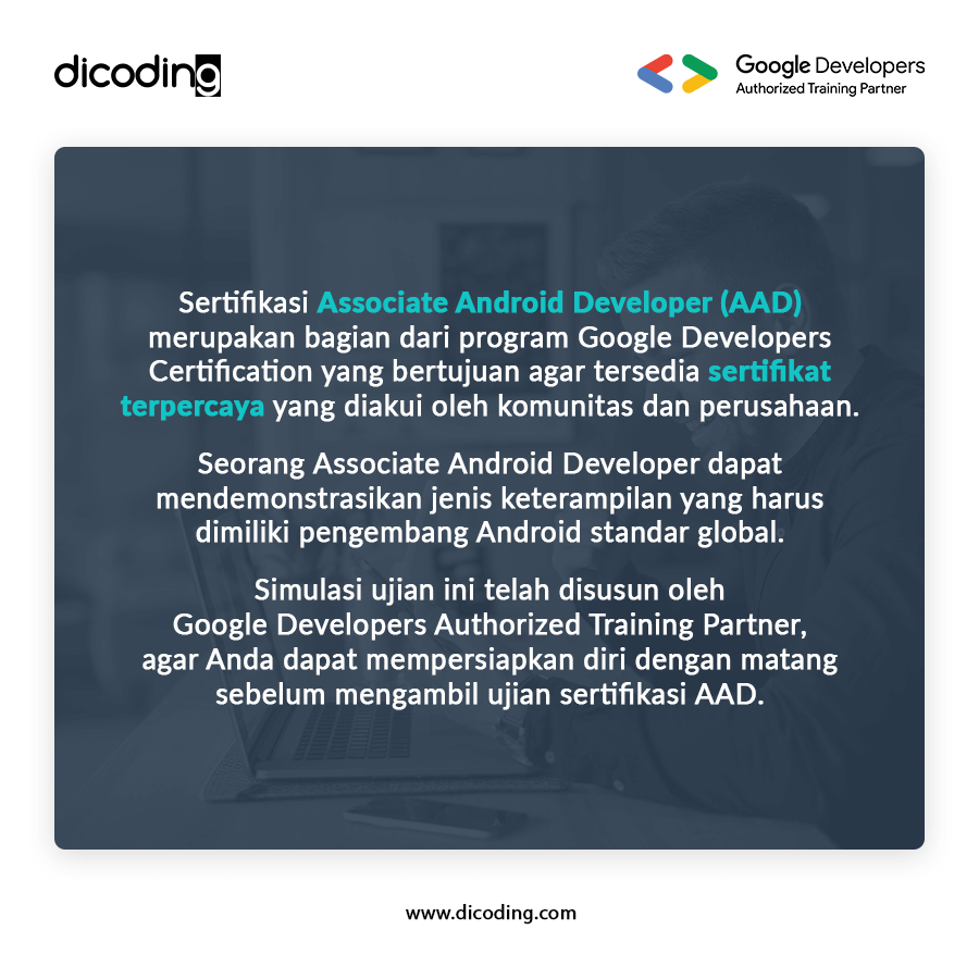 dicoding's tweet image. 🔵Kini tersedia di Dicoding!
.
Kelas baru Simulasi Ujian Associate Android Developer sudah bisa kamu nikmati di #dicodingacademy
.
Persiapkan diri dengan matang sebelum mengambil ujian sertifikasi AAD
.
Simulasi ujian ini dibuat sesuai dengan checklist dari Google✅