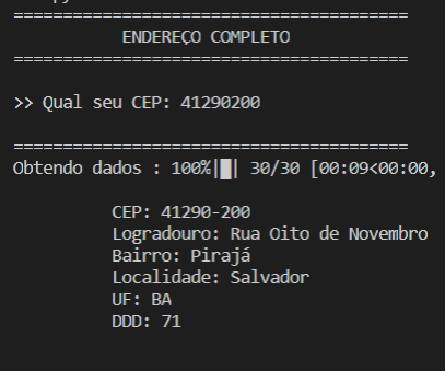 Suspir0n's tweet photo. #Day100
#100DaysOfCode
#Python #tqdm #API #Regex #100DaysFinish

Hello guys, today I get to my 100days finishing my 100 days programming challenge, for that day I made a program passing the zip code and with that he check via regex if the zip code is correct and with that he... https://t.co/e9bCKAzKQB