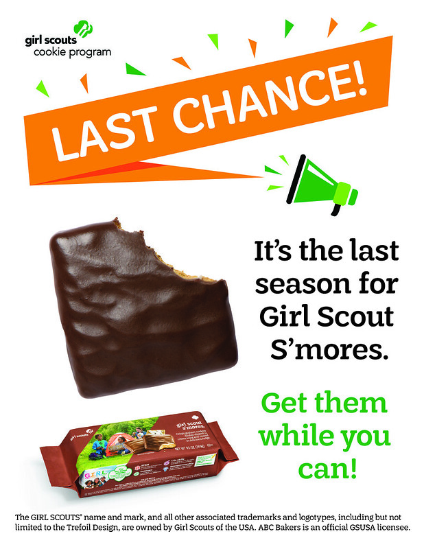 These exist for two more weekends. And then, poof! They are gone. Don't miss out! gsksmo.org #Smores #GirlScoutCookies #GirlEmpowerment #grubhub