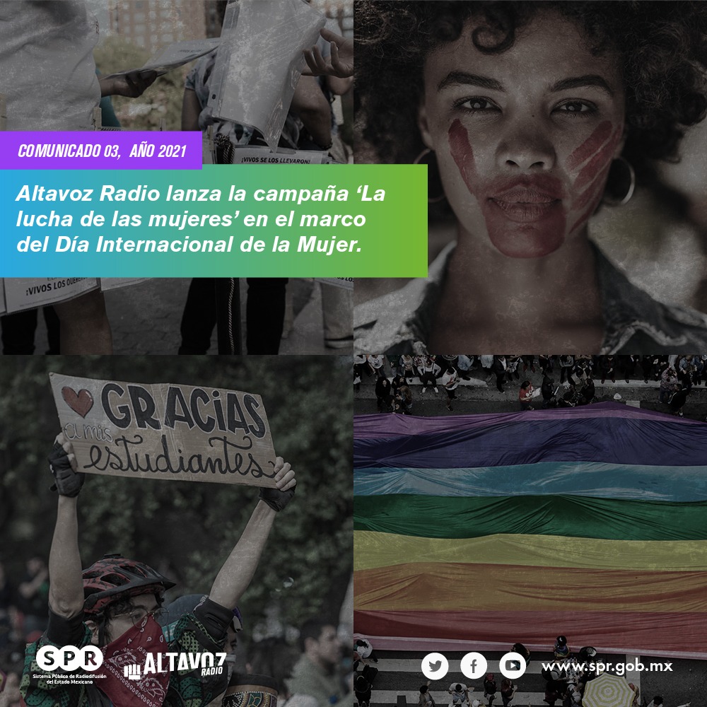 #COMUNICADO 

<a href="/altavozmxradio/">Altavoz Radio</a>  lanza la campaña ‘La lucha de las mujeres’ en el marco del #DiaInternacionalDeLaMujer  

• Las emisoras de la red Altavoz Radio se unen a la transmisión del Festival Que vivan las mujeres de la Secretaría de <a href="/cultura_mx/">Secretaría de Cultura</a>  

📰bit.ly/SPR_Comunicado…