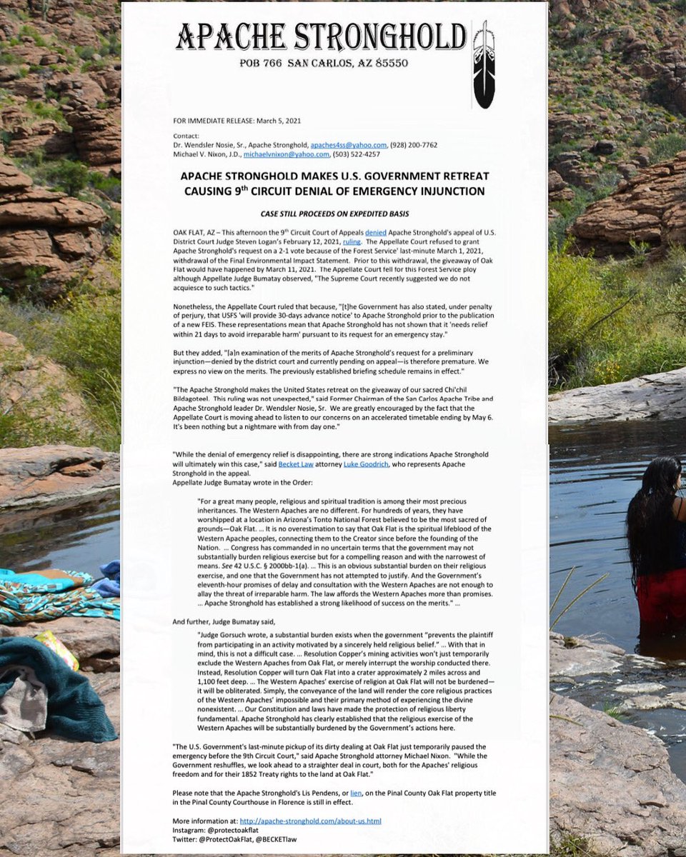 NEWS: Apache Stronghold Makes U.S. Government Retreat Causing 9th Circuit Denial of Emergency Injunction